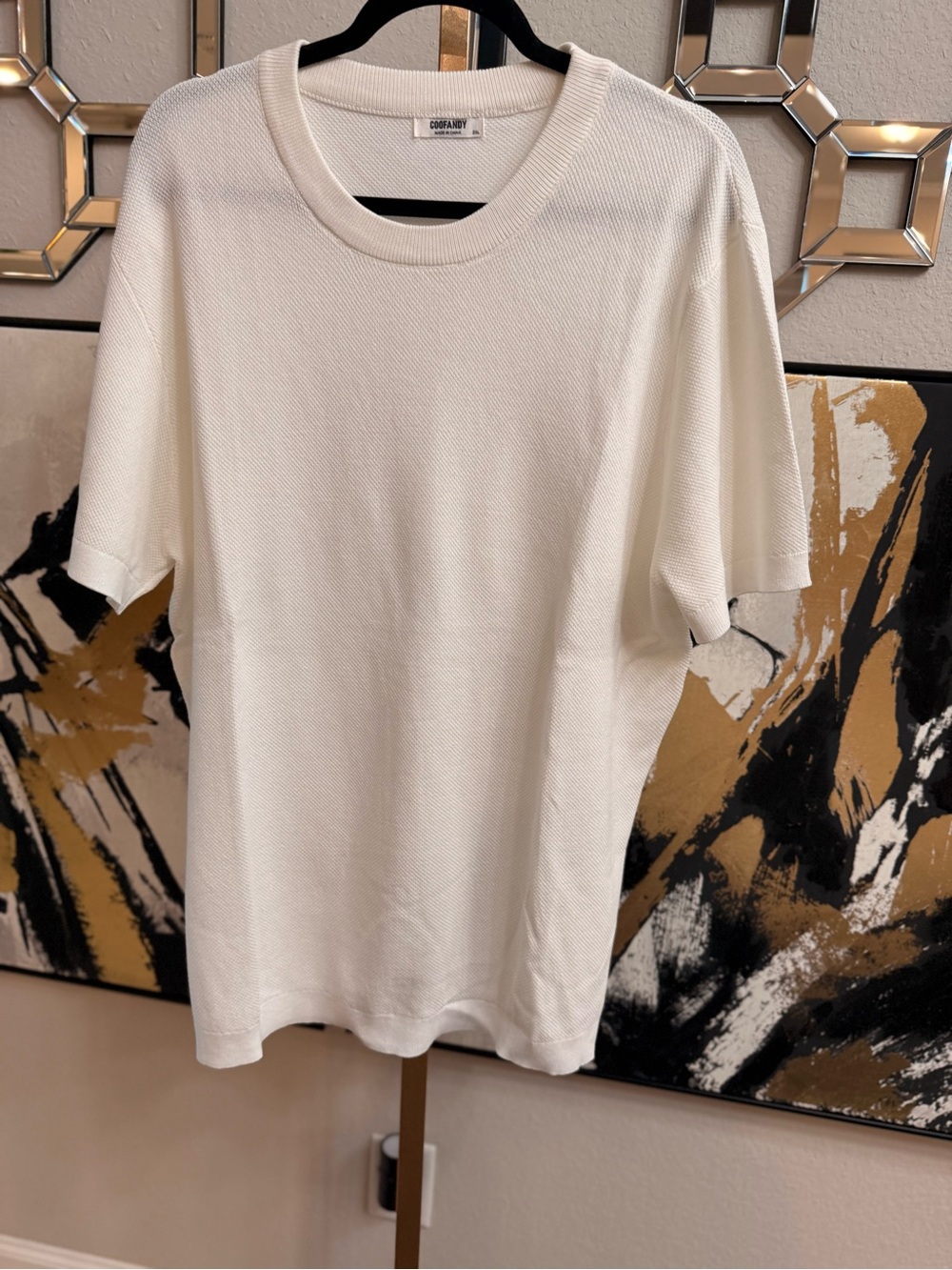 Coofandy Men's Cream Crewneck Knit Sweater - Picture 3 of 3